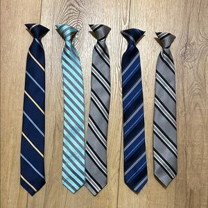 Youth Boy’s Clip-on Polyester Neck Tie Bundle | Blue & Gray Ties (Set of 5)